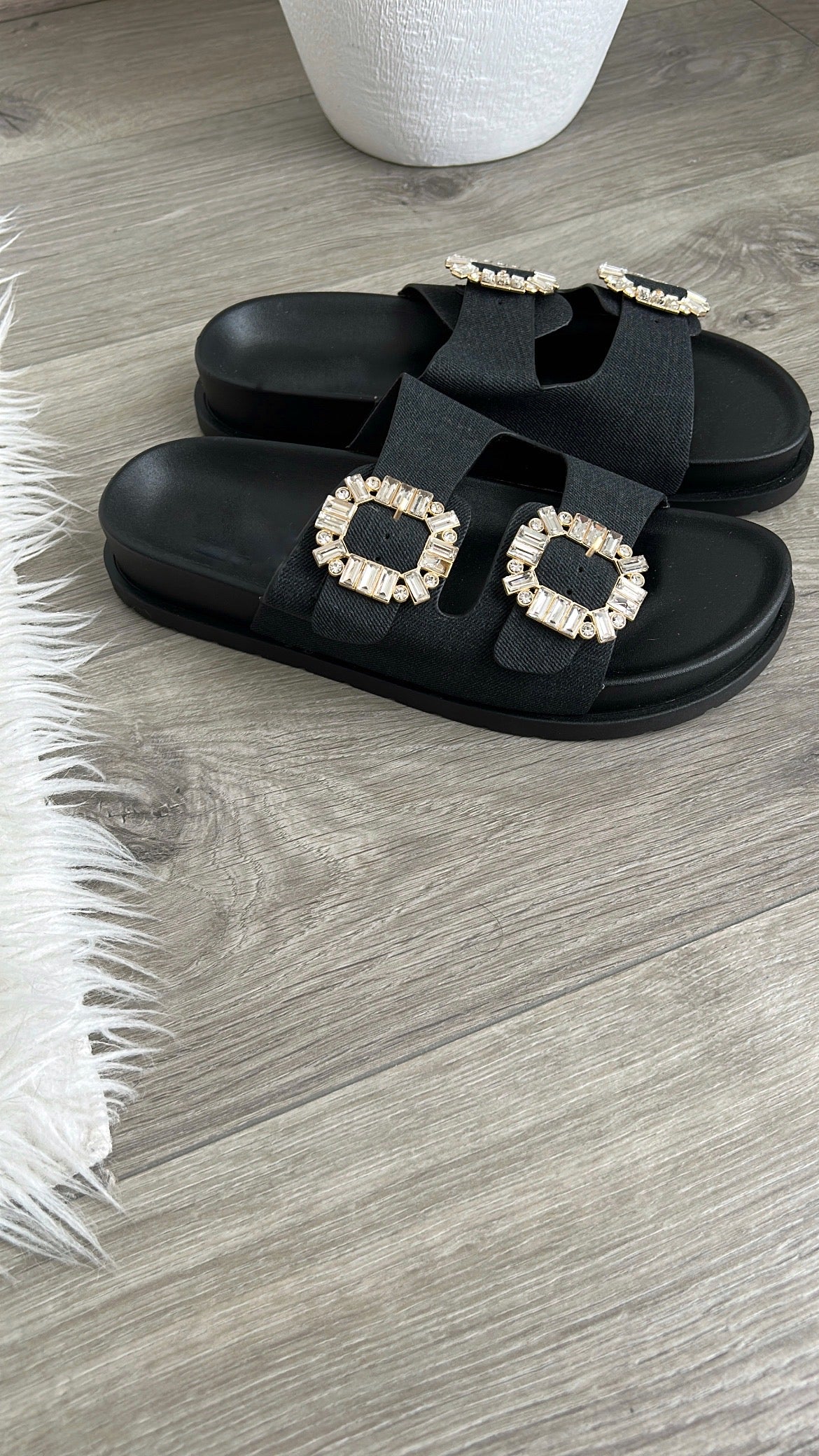 Mules Noires Avec Strass
