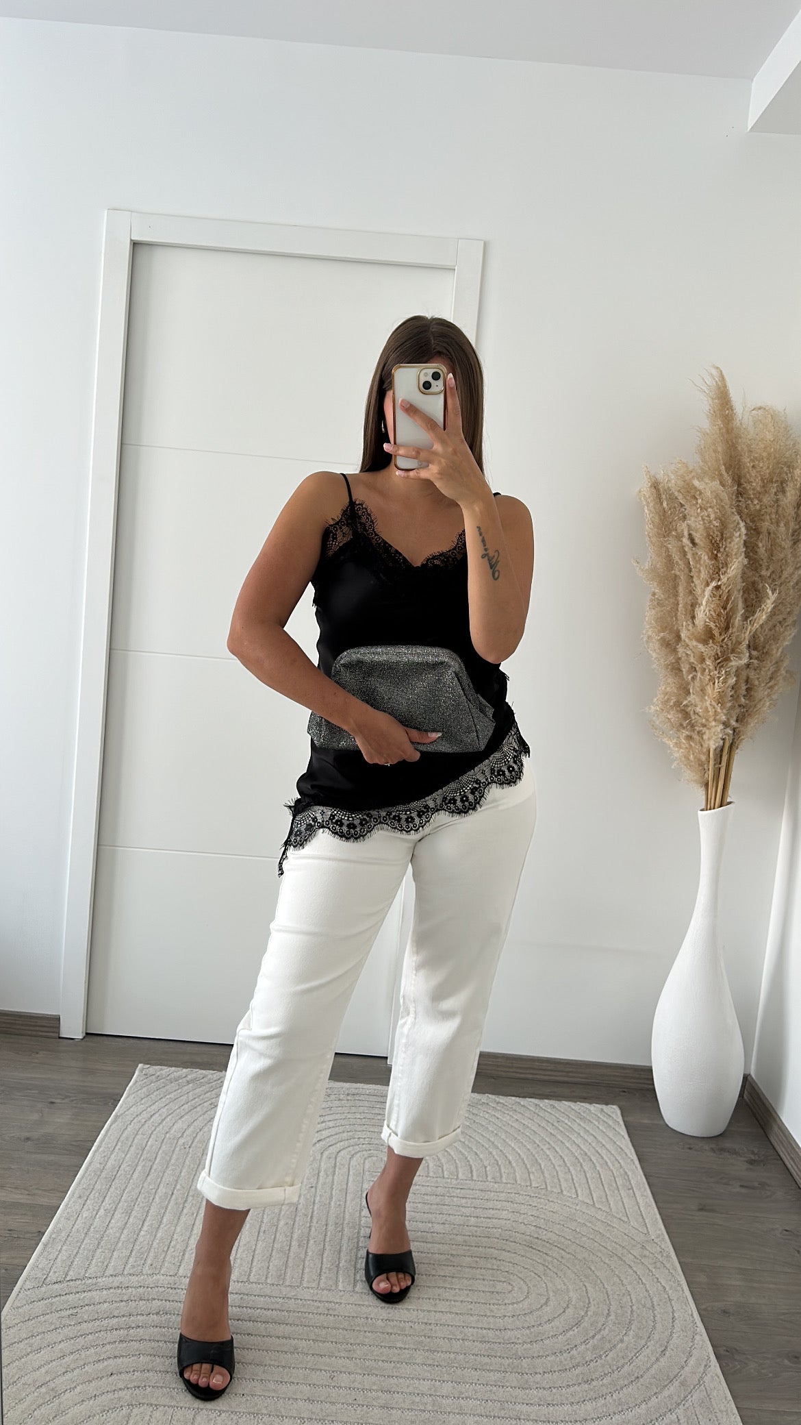 Débardeur Dentelle Satiné Asymétrique
