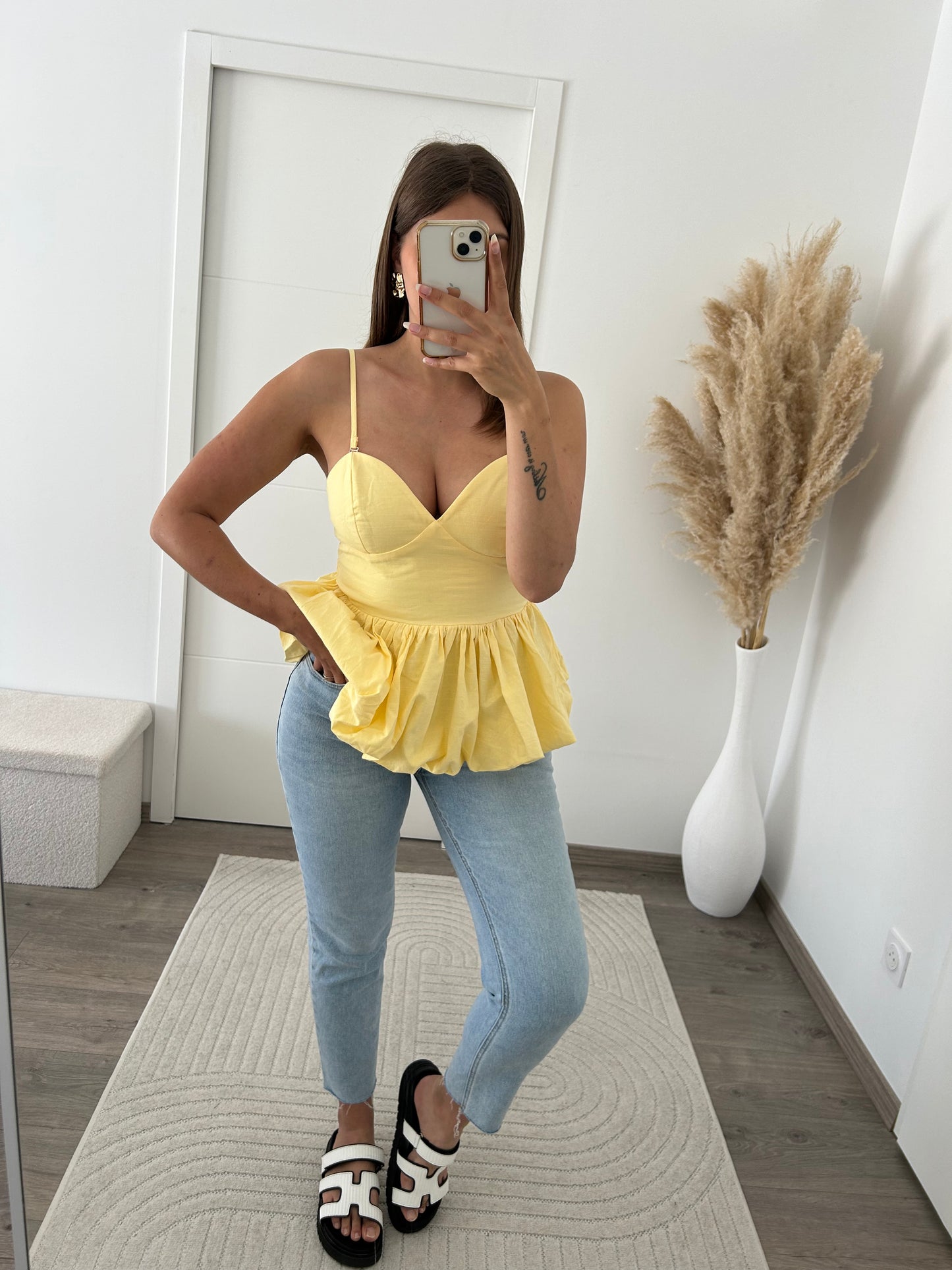 Top Jaune Péplum