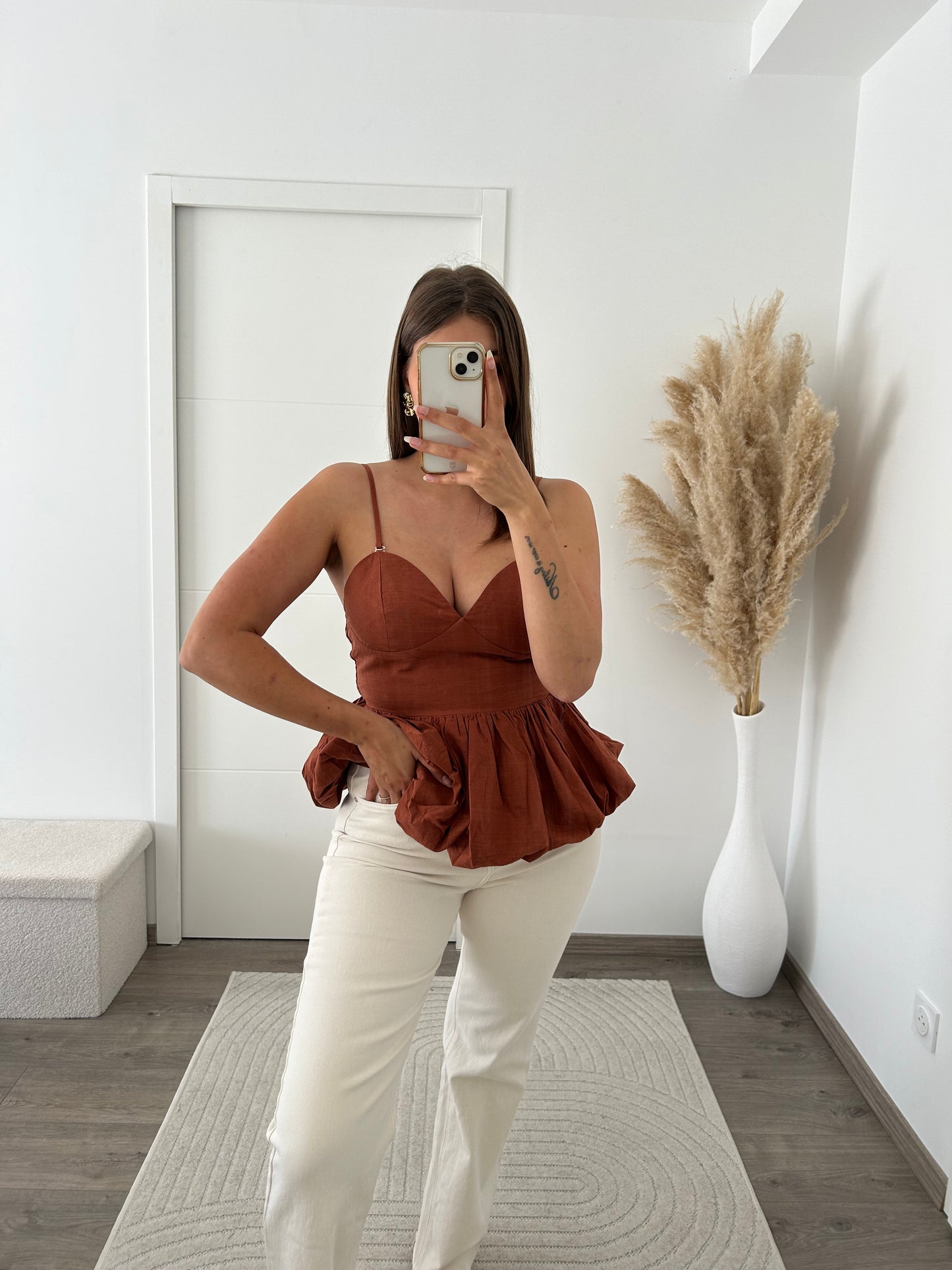 Top Marron Péplum