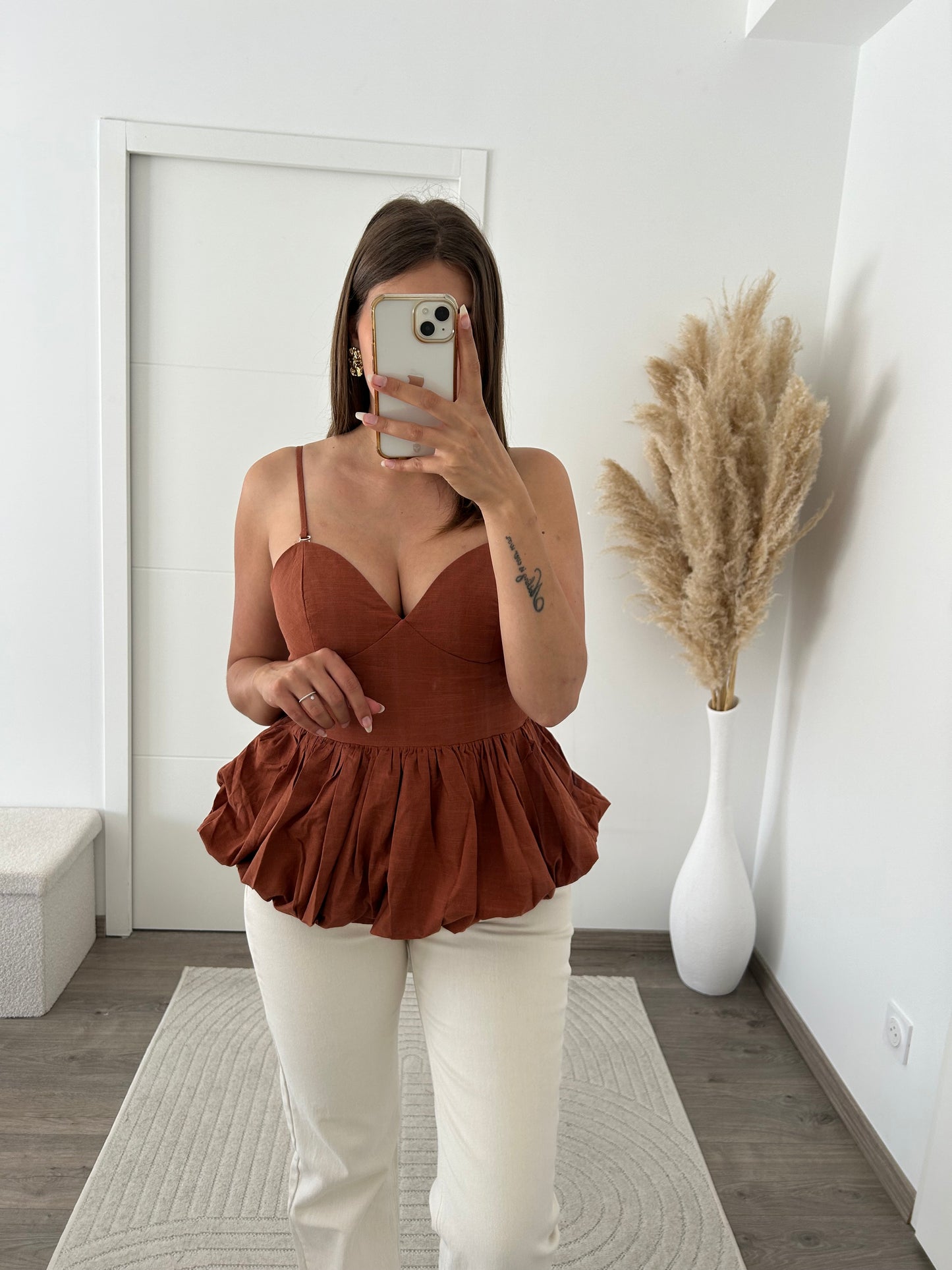 Top Marron Péplum