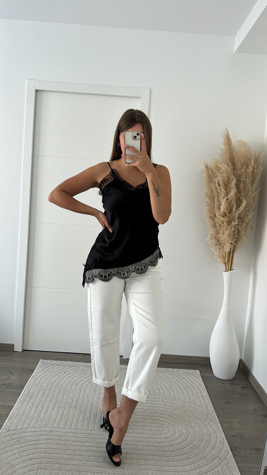 Débardeur Dentelle Satiné Asymétrique