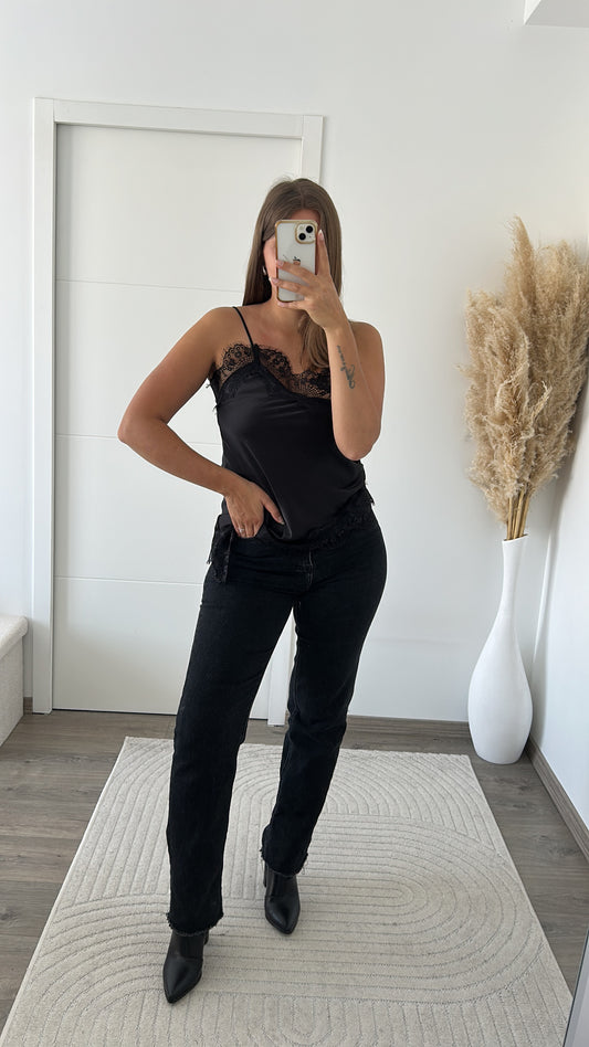 Débardeur Dentelle Satiné Asymétrique