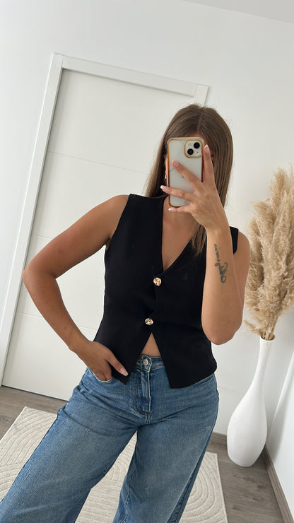Cardigan Noir A Boutons Dorés