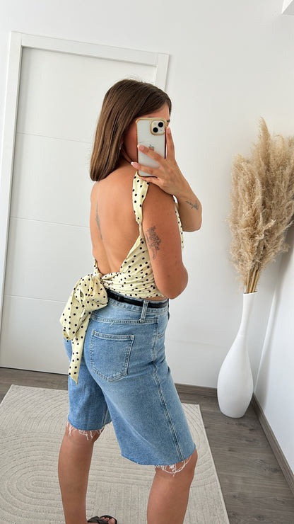 Top Dos Nu Jaune A Pois