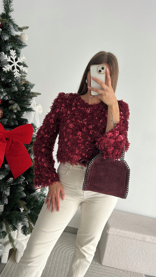 Top Sequins Bordeaux