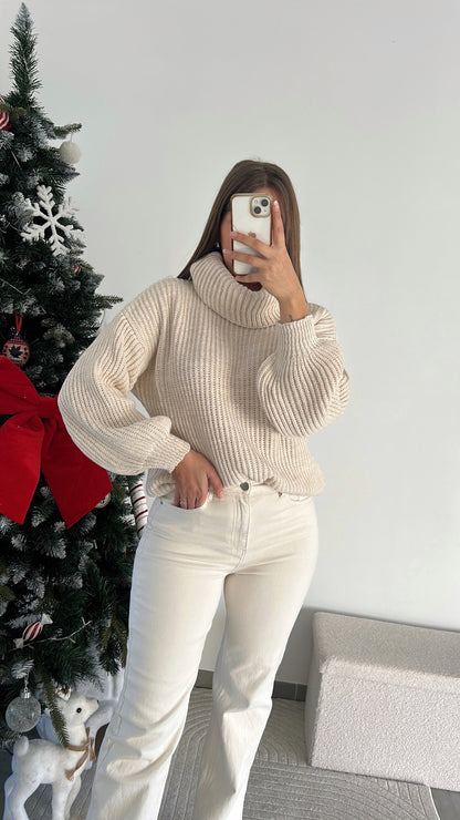 Pull Beige Col Roulé