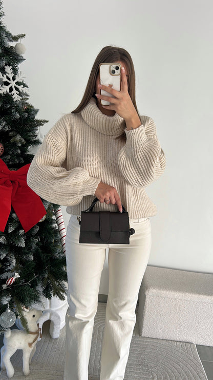 Pull Beige Col Roulé
