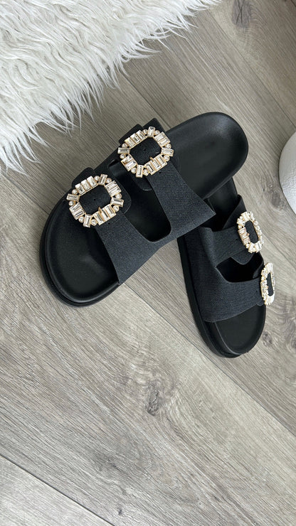 Mules Noires Avec Strass
