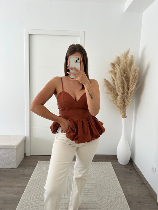 Top Marron Péplum