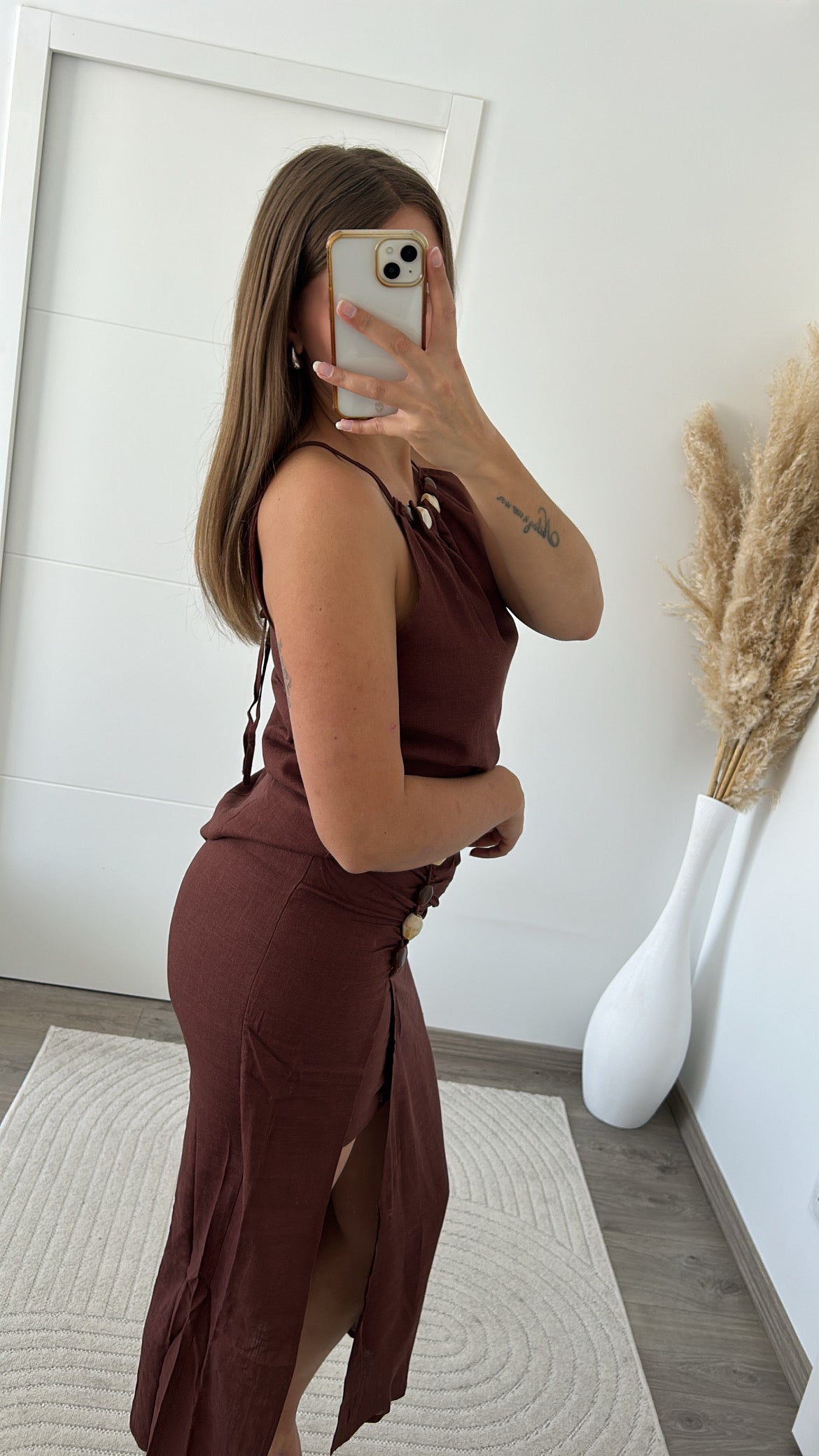 ensemble lin chocolat jupe