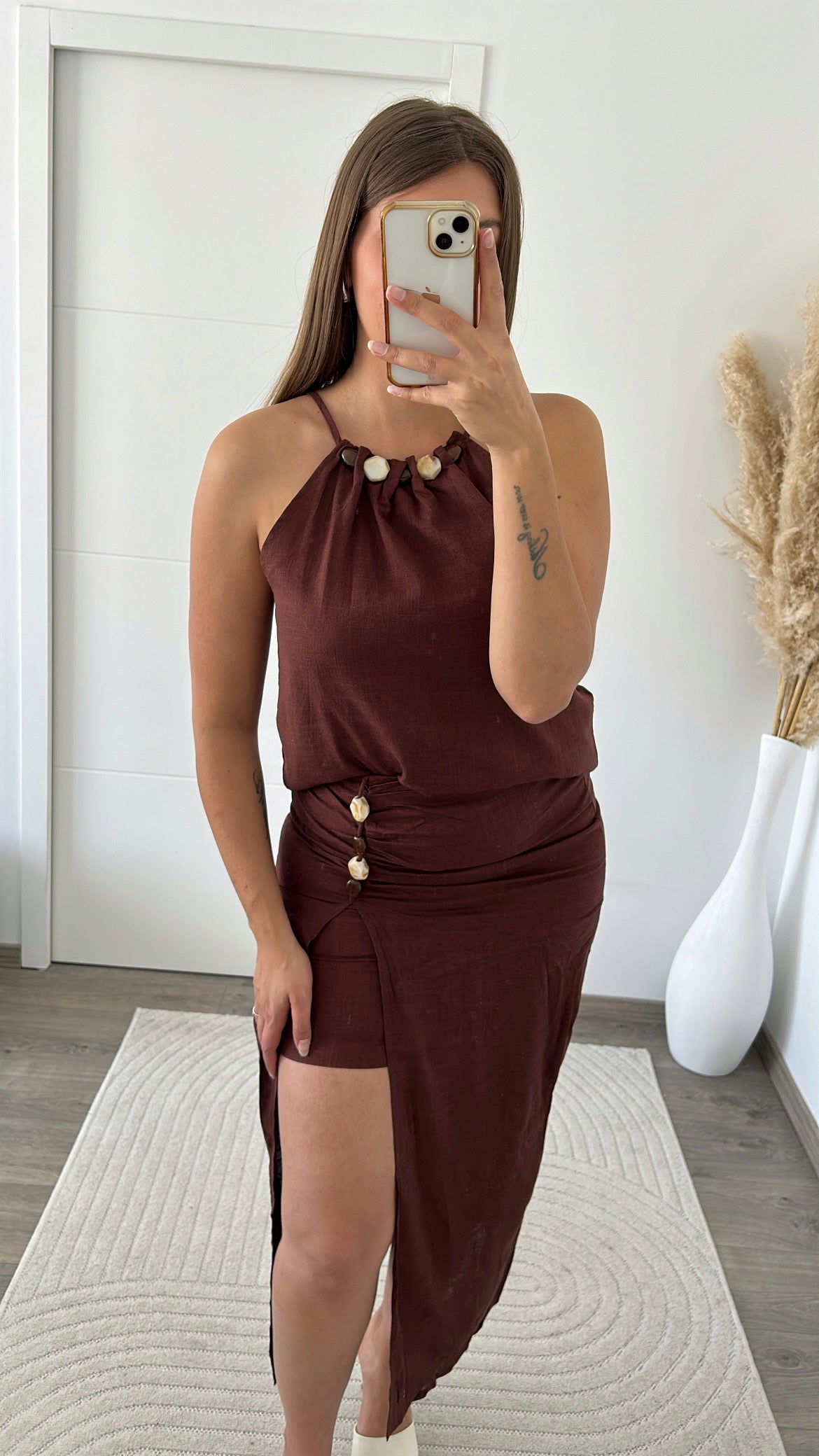 ensemble lin chocolat jupe
