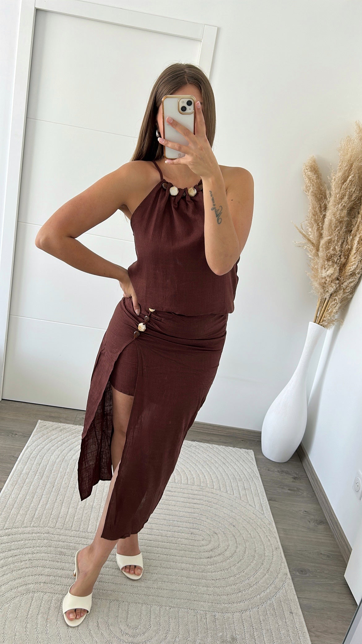 ensemble lin chocolat jupe