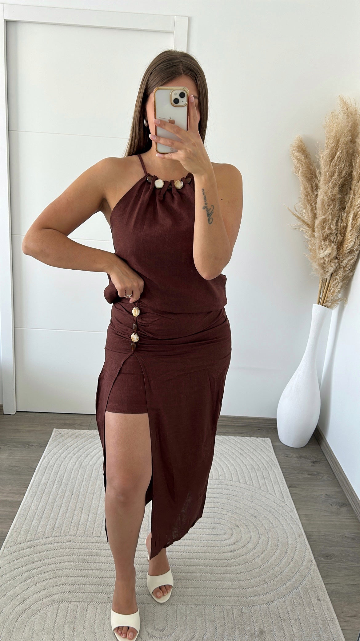 ensemble lin chocolat jupe